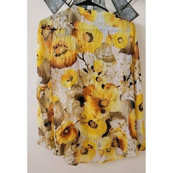 Susan Graver Womens Yellow floral Business Pearl Blouse Size XS. - Picture 4 of 11